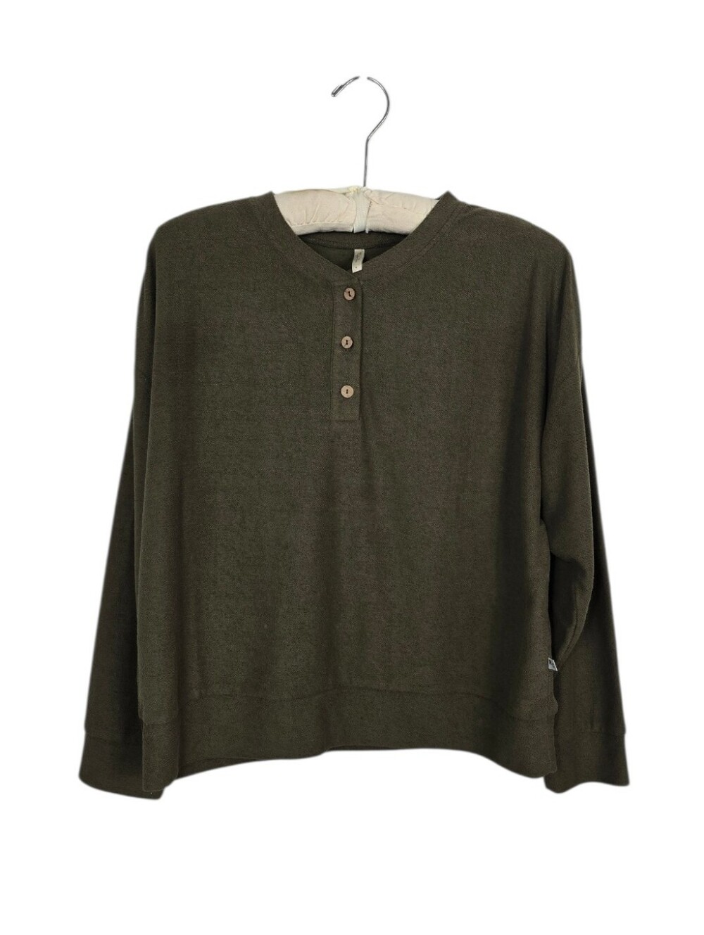 Rylee & Cru Olive Green Button Neck Pullover Long Sleeve Top Women's Small